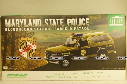 Ford Bronco Maryland State Police 1996 green/black, 19113, Greenlight 1:18