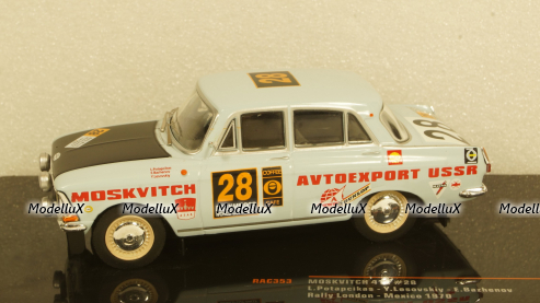 Москвич 412, No.28, Rally London - Mexiko, L.Potapcikas/Y.Lesovskiy/E.Bazhenov, 1970, RAC353, IXO 1:43