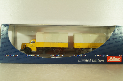Mercedes L 6600 truck with trailer Deutsche Bundespost 1950, yellow, 8821, Schuco 1:43