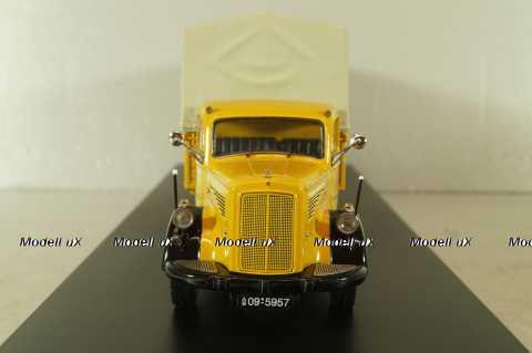 Mercedes L 6600 truck with trailer Deutsche Bundespost 1950, yellow, 8821, Schuco 1:43