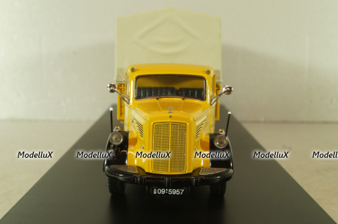 Mercedes L 6600 truck with trailer Deutsche Bundespost 1950, yellow, 8821, Schuco 1:43
