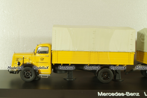 Mercedes L 6600 truck with trailer Deutsche Bundespost 1950, yellow, 8821, Schuco 1:43