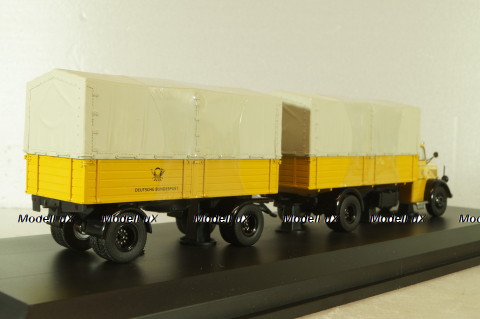 Mercedes L 6600 truck with trailer Deutsche Bundespost 1950, yellow, 8821, Schuco 1:43