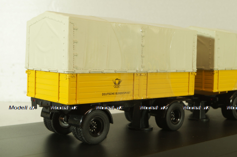 Mercedes L 6600 truck with trailer Deutsche Bundespost 1950, yellow, 8821, Schuco 1:43