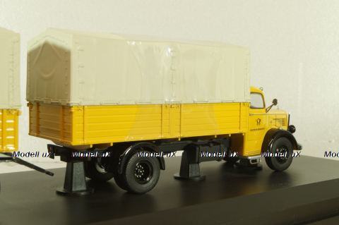 Mercedes L 6600 truck with trailer Deutsche Bundespost 1950, yellow, 8821, Schuco 1:43