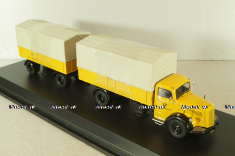 Mercedes L 6600 truck with trailer Deutsche Bundespost 1950, yellow, 8821, Schuco 1:43