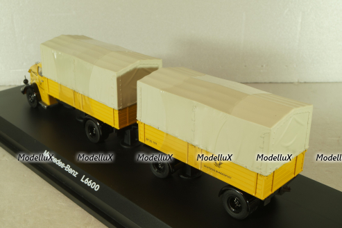 Mercedes L 6600 truck with trailer Deutsche Bundespost 1950, yellow, 8821, Schuco 1:43