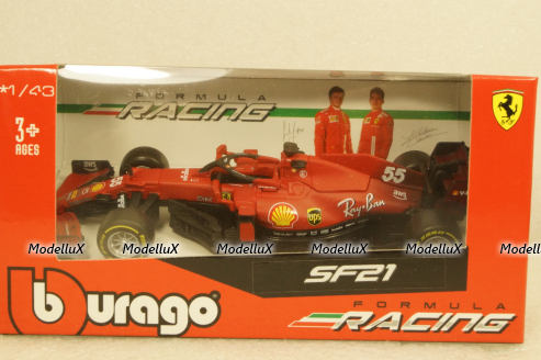Ferrari F1 SF21 Team Scuderia Missiom Winnow  Carlos Sainz N55, RED, BU36829SA, Bburago 1:43