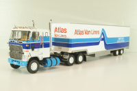Ford CL 9000 truck with Semitrailer "Atlas Van Linas" 1983, white with blue lines, American trucks, Spain, #89, Altaya 1:43