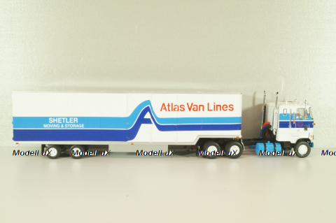 Ford CL 9000 truck with Semitrailer "Atlas Van Linas" 1983, white with blue lines, American trucks, Spain, #89, Altaya 1:43