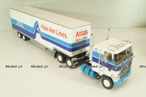 Ford CL 9000 truck with Semitrailer "Atlas Van Linas" 1983, white with blue lines, American trucks, Spain, #89, Altaya 1:43