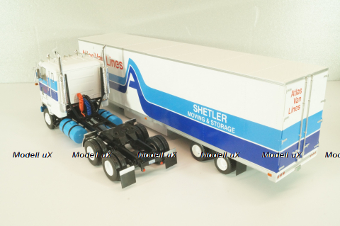Ford CL 9000 truck with Semitrailer "Atlas Van Linas" 1983, white with blue lines, American trucks, Spain, #89, Altaya 1:43