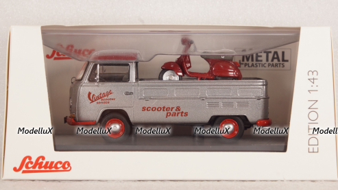 Volkswagen T2a pickup Vintage Scooter Service with PX, Schuco 1:43