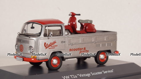 Volkswagen T2a pickup Vintage Scooter Service with PX, Schuco 1:43