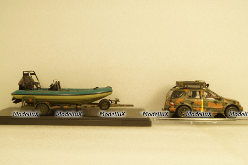 Mercedes ML320 W163 1998 with powerboat Ukraine Territorial Defense Forces (Mykolaiv 2022), TruckTyr 1:43