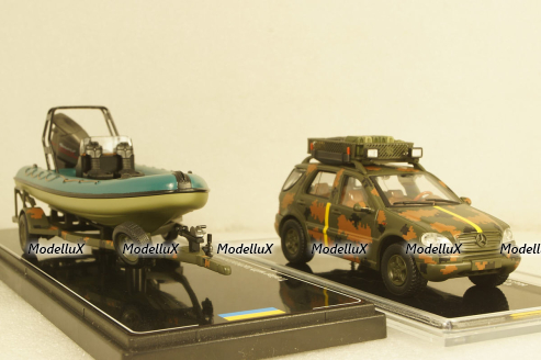 Mercedes ML320 W163 1998 with powerboat Ukraine Territorial Defense Forces (Mykolaiv 2022), TruckTyr 1:43