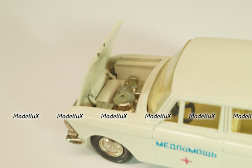 Москвич-412 А2, Медпомощь, белый, капот 2 зажима, Тантал/Радон 1:43