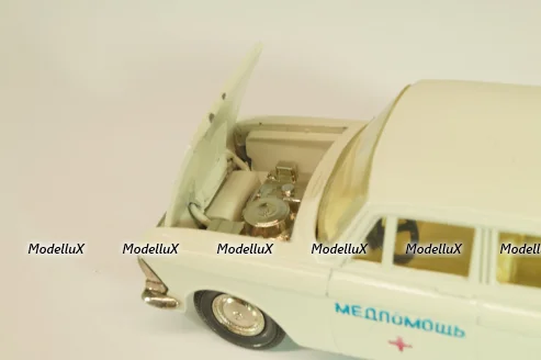 Москвич-412 А2, Медпомощь, белый, капот 2 зажима, Тантал/Радон 1:43