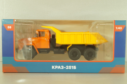 Краз-251Б самосвал 1970, оранжевый/желтый, Легендарные Грузовики СССР №58, Modimio 1:43