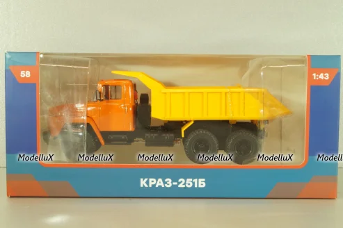 Краз-251Б самосвал 1970, оранжевый/желтый, Легендарные Грузовики СССР №58, Modimio 1:43