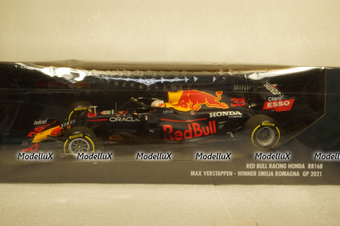 Red Bull Racing Honda RB16B, Max Verstappen Winner Emilia Romagna GP 2021 Formula 1, Minichamps 1:18