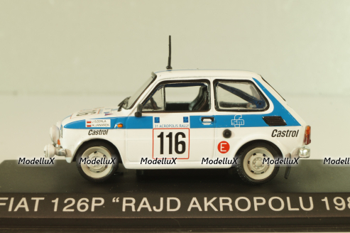 Fiat 126P #116 Rally Acropolis 1984 (Polski Fiat),  white, Kultowe Maluchy #2, Hachette 1:43