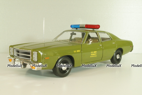 Plymouth Fury Army Police 1978, from move A-Team, green, 19053, Greenlight 1:18