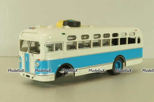 Зис-155 автобус, белый/синий, Наши Автобусы №19, Modimio 1:43 На Запчасти!