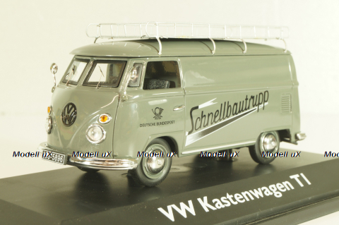 Volkswagen T1 Transporter "Schnellbautrupp" 1950, van with roof rack, grey, Schuco 1:43