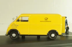 DKW Schnellaster Typ 30 pickup "Deutsche Bundespost" 1954, with post man and mail box, yellow, Schuco 1:4