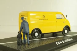 DKW Schnellaster Typ 30 pickup "Deutsche Bundespost" 1954, with post man and mail box, yellow, Schuco 1:4