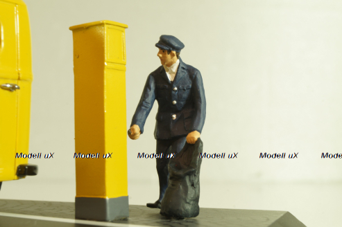 DKW Schnellaster Typ 30 pickup "Deutsche Bundespost" 1954, with post man and mail box, yellow, Schuco 1:4