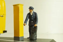 DKW Schnellaster Typ 30 pickup "Deutsche Bundespost" 1954, with post man and mail box, yellow, Schuco 1:4