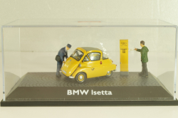 BMW Isetta 250 Deutsche Post 1955, with two figuren and mail box yellow, 006726, Schuco 1:43