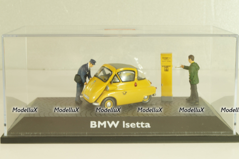 BMW Isetta 250 Deutsche Post 1955, with two figuren and mail box yellow, 006726, Schuco 1:43