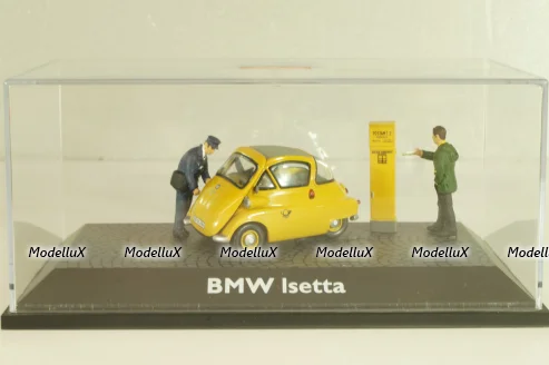BMW Isetta 250 Deutsche Post 1955, with two figuren and mail box yellow, 006726, Schuco 1:43