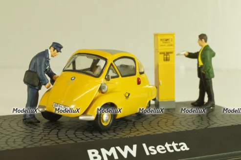 BMW Isetta 250 Deutsche Post 1955, with two figuren and mail box yellow, 006726, Schuco 1:43