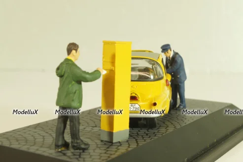BMW Isetta 250 Deutsche Post 1955, with two figuren and mail box yellow, 006726, Schuco 1:43