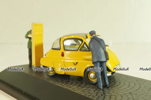 BMW Isetta 250 Deutsche Post 1955, with two figuren and mail box yellow, 006726, Schuco 1:43