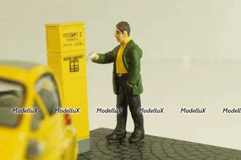 BMW Isetta 250 Deutsche Post 1955, with two figuren and mail box yellow, 006726, Schuco 1:43