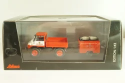 Mercedes-Benz Unimog 406 vith trailer TSA 8 EKU fire engine, red, 03158, Schuco 1:43