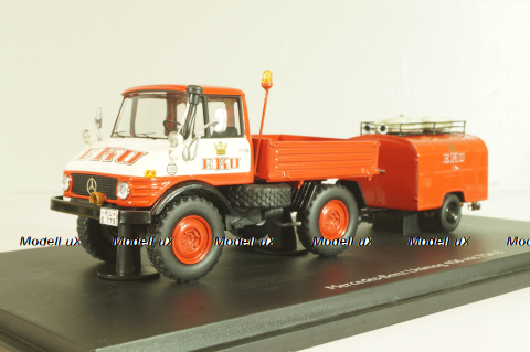 Mercedes-Benz Unimog 406 vith trailer TSA 8 EKU fire engine, red, 03158, Schuco 1:43