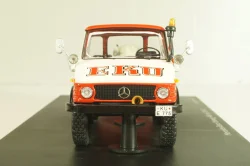 Mercedes-Benz Unimog 406 vith trailer TSA 8 EKU fire engine, red, 03158, Schuco 1:43