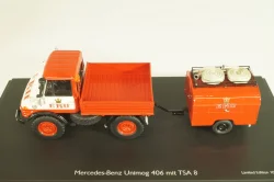 Mercedes-Benz Unimog 406 vith trailer TSA 8 EKU fire engine, red, 03158, Schuco 1:43