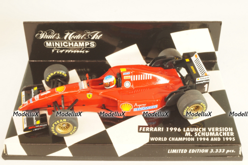 Ferrari 1996 Launch version M. Schumacher, World Champion 1994 and 1995 Formula 1, F1, 510964391, Minichamps 1:43