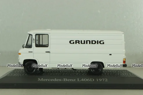 Mercedes L406D delivery bus "Grundig" 1972, white, Atlas 1:43