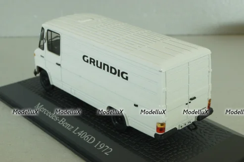 Mercedes L406D delivery bus "Grundig" 1972, white, Atlas 1:43