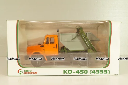 КО-450(4333) мусоровоз на шасси Зил-4333, оранжевый/серый, 101883, Автоистория 1:43
