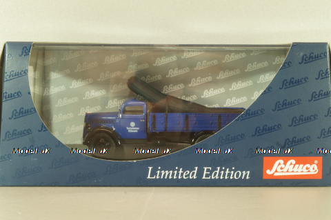 Opel Blitz S 3t THW, truck with boat, dark blue, 03053, Schuco 1:43
