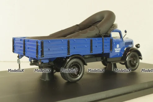 Opel Blitz S 3t THW, truck with boat, dark blue, 03053, Schuco 1:43